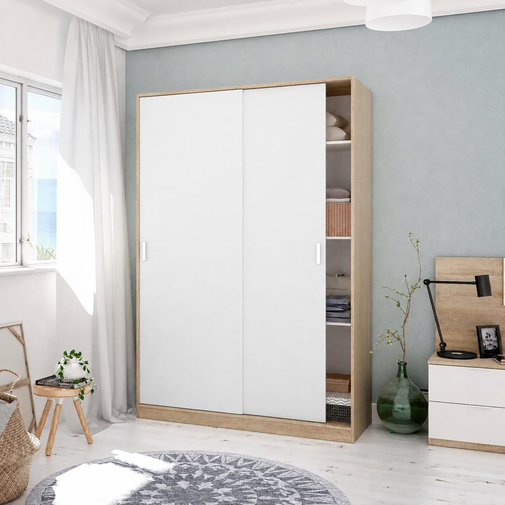 Armoire 2 portes effet bois beige, blanc 120x50 cm - Maisons du Monde