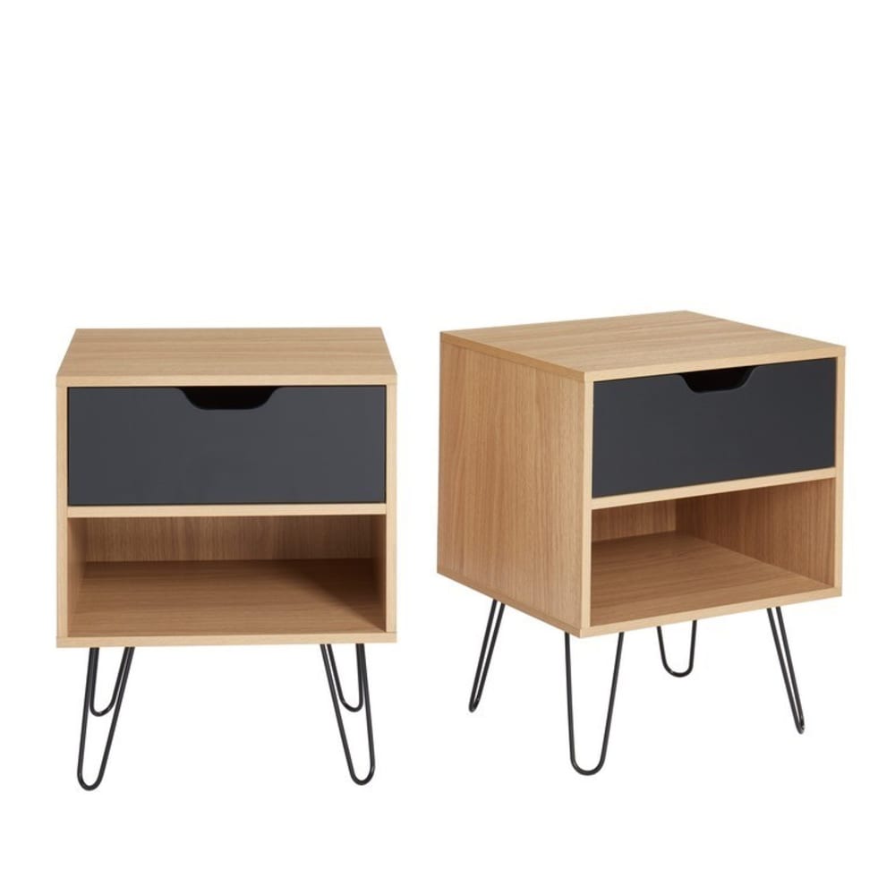 Lot de 2 tables de chevet noir effet chêne 1 tiroir 40cm en noir - Maisons du Monde