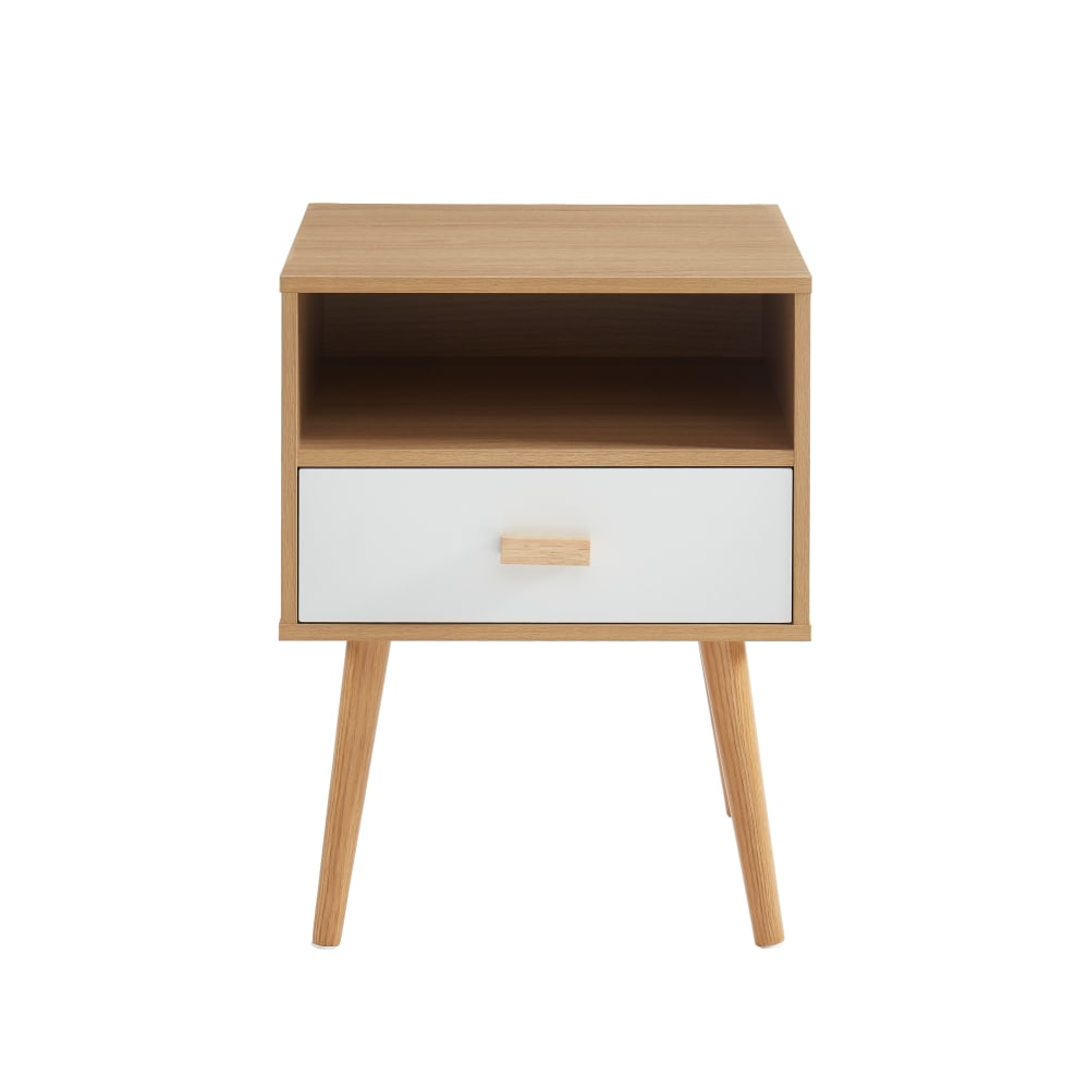 Table de chevet   blanc et effet bois et chêne  1 tiroir 40cm
