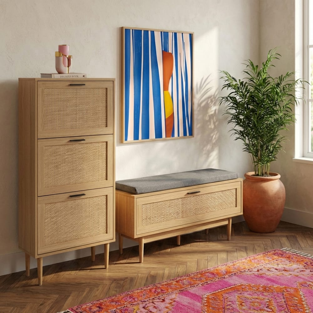 Meuble à chaussures   cannage rotin  3 portes 60cm