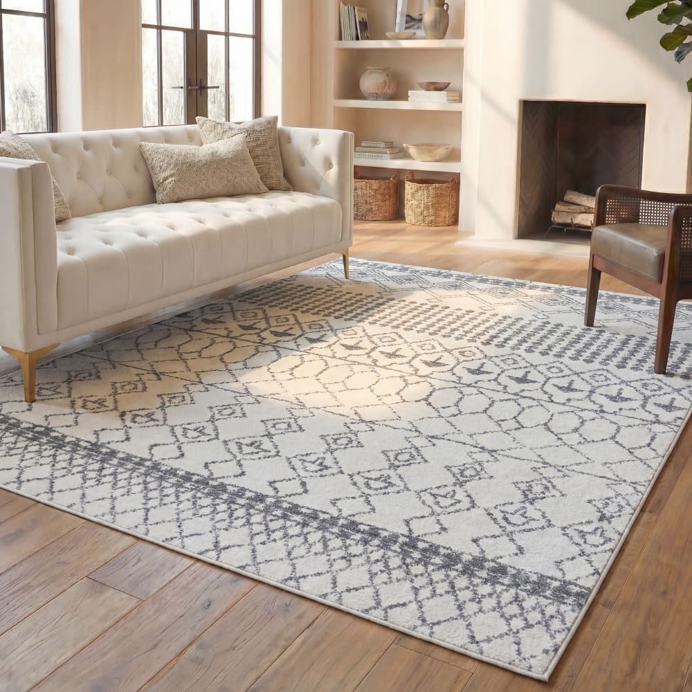 Safavieh Böhmisch Polypropylen-Teppich in Weiß/Grau, 160 x 229 cm style classic chic Weiß Pp - Polypropylen