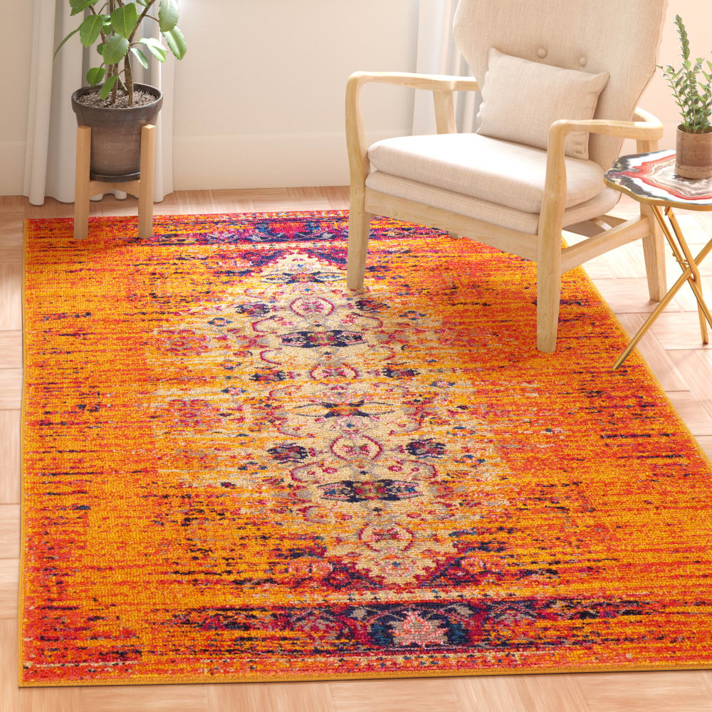 Tapis bohème chic en polypropylène orange/multicolore, 122 x 170 cm — vue 3