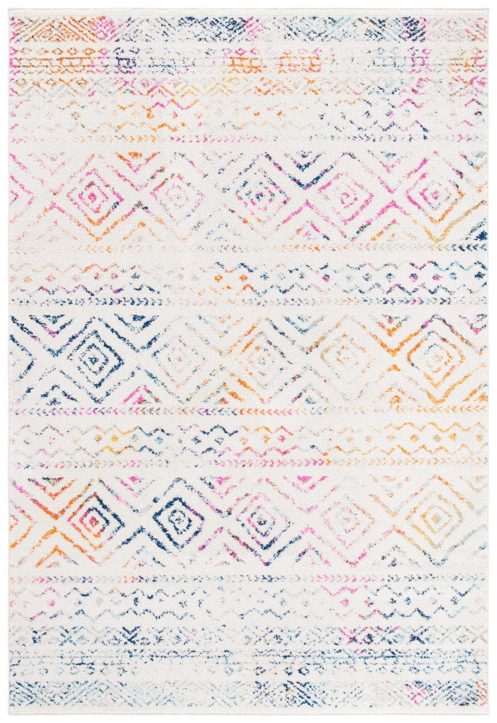 Tapis bohémien en polypropylène blanc/rose, 122 x 183 cm