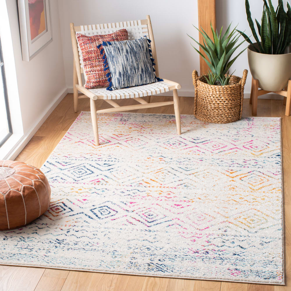 Tapis bohémien en polypropylène blanc/rose, 122 x 183 cm — vue 3