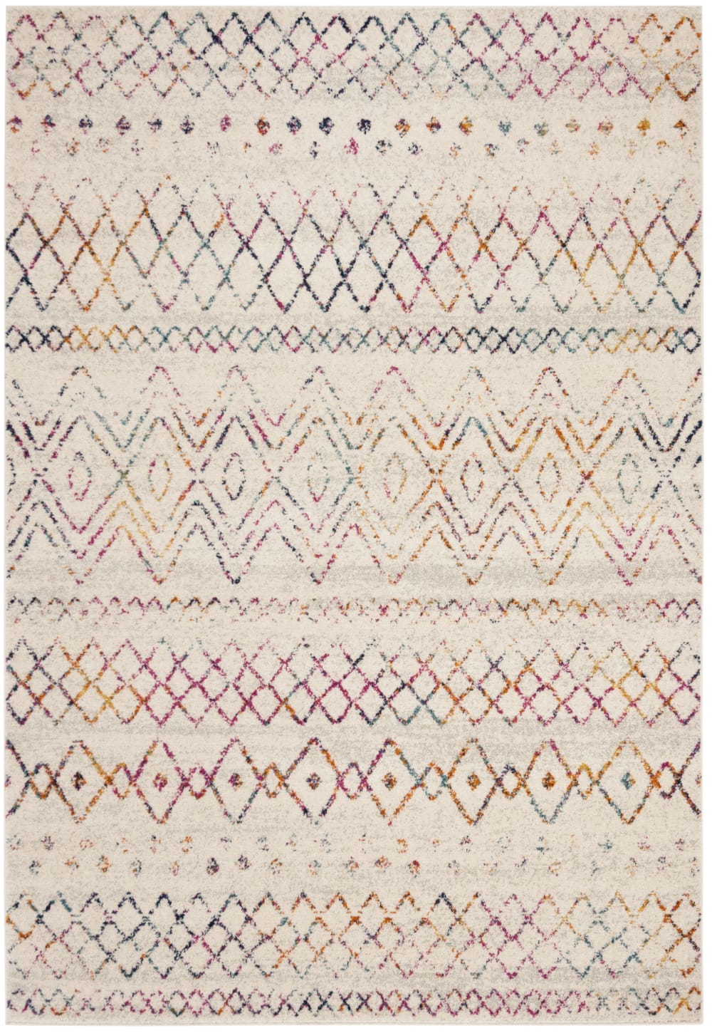 Tapis bohémien en polypropylène blanc/rose, 155 x 229 cm