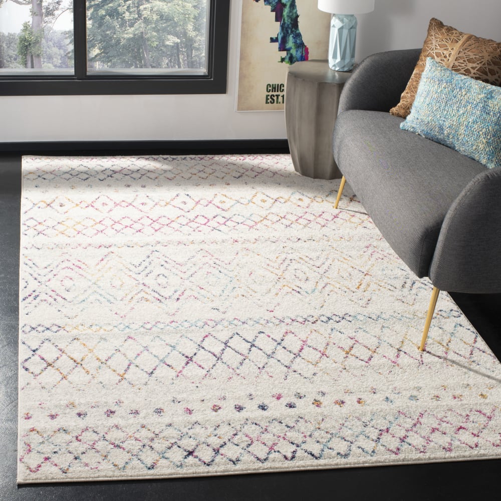 Tapis bohémien en polypropylène blanc/rose, 155 x 229 cm — vue 3