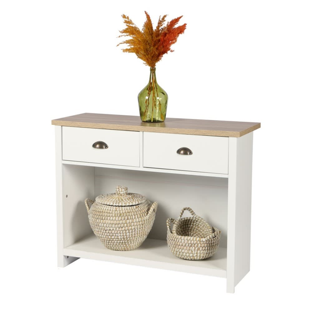 Fornord Console avec 1 étagère et 2 tiroirs Blanc Bois - 97x76x35cm