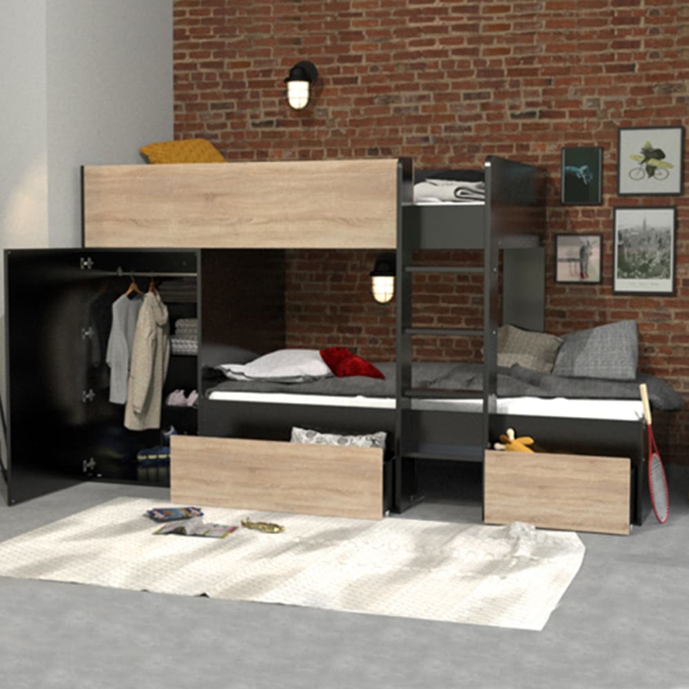Lit superposé 90x190 - armoire panneaux de particules blanc (Weber industries) - Image 1