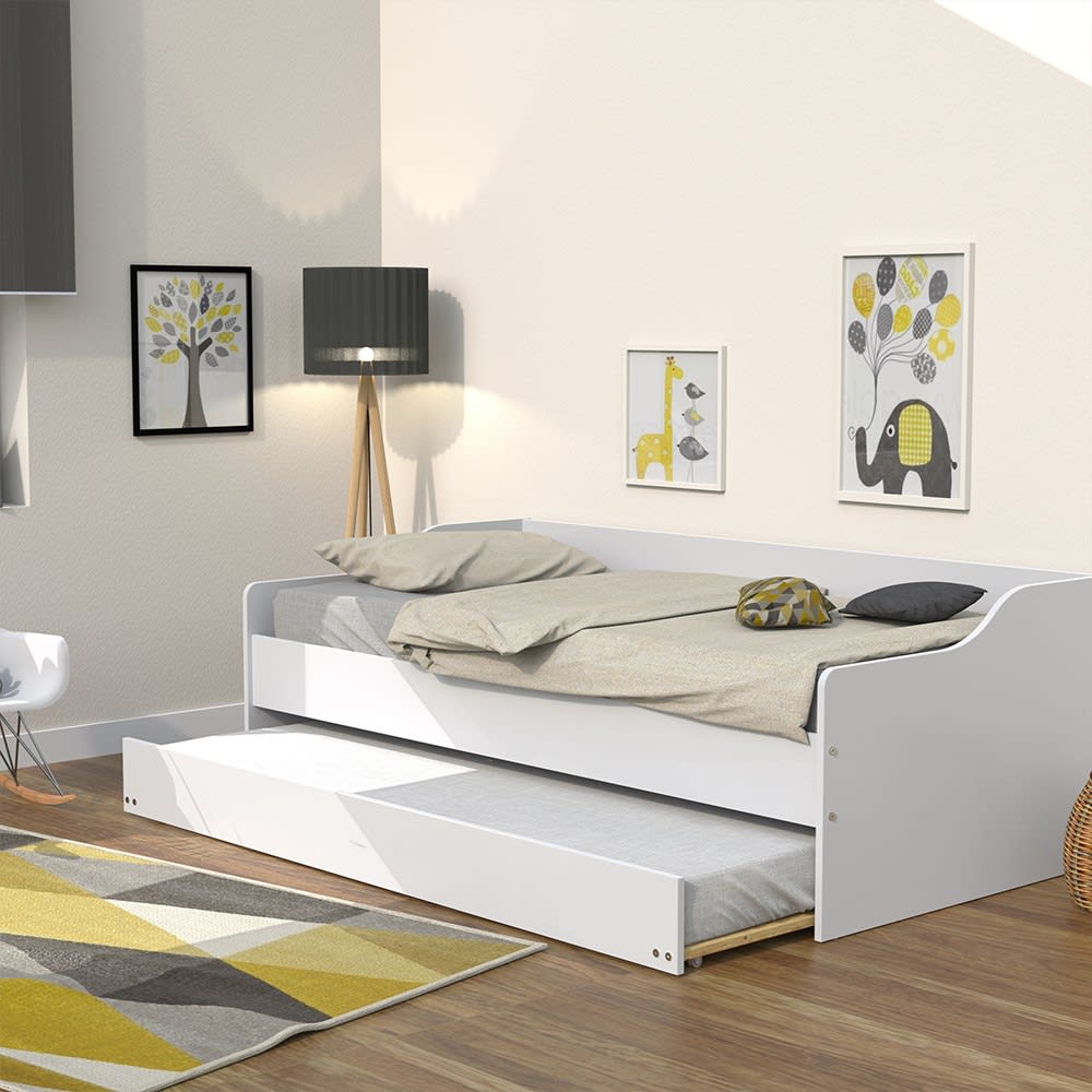 Ausziehbares Bett mit 1 Bettschublade, 90x200 cm, weiß - Maisons