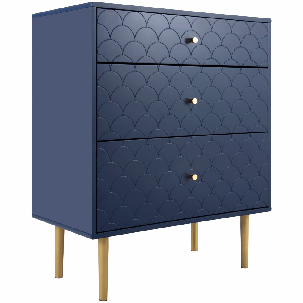Petite armoire bleu foncé 3 tiroirs avec pieds dorés