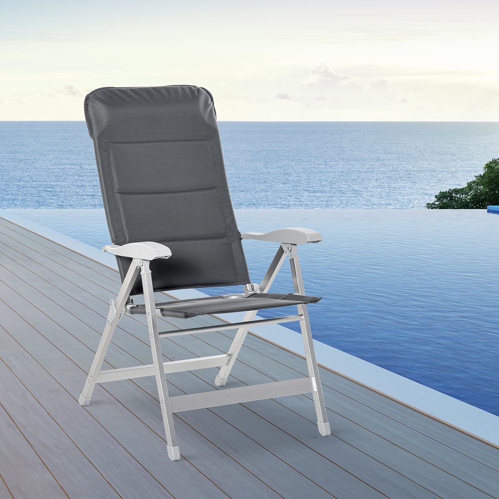 Chaise de jardin pliante inclinable aluminium oxford déperlant gris