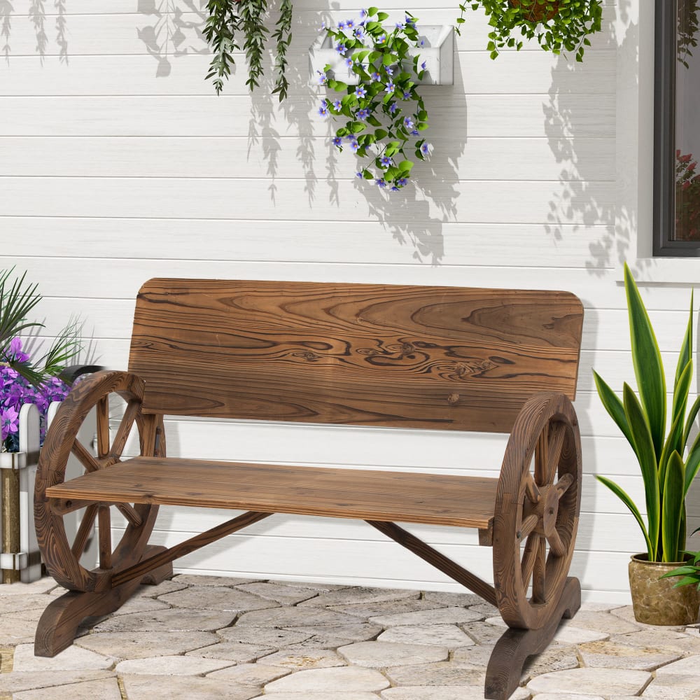 Banc de jardin 3 places style rustique chic sapin traité carbonisation