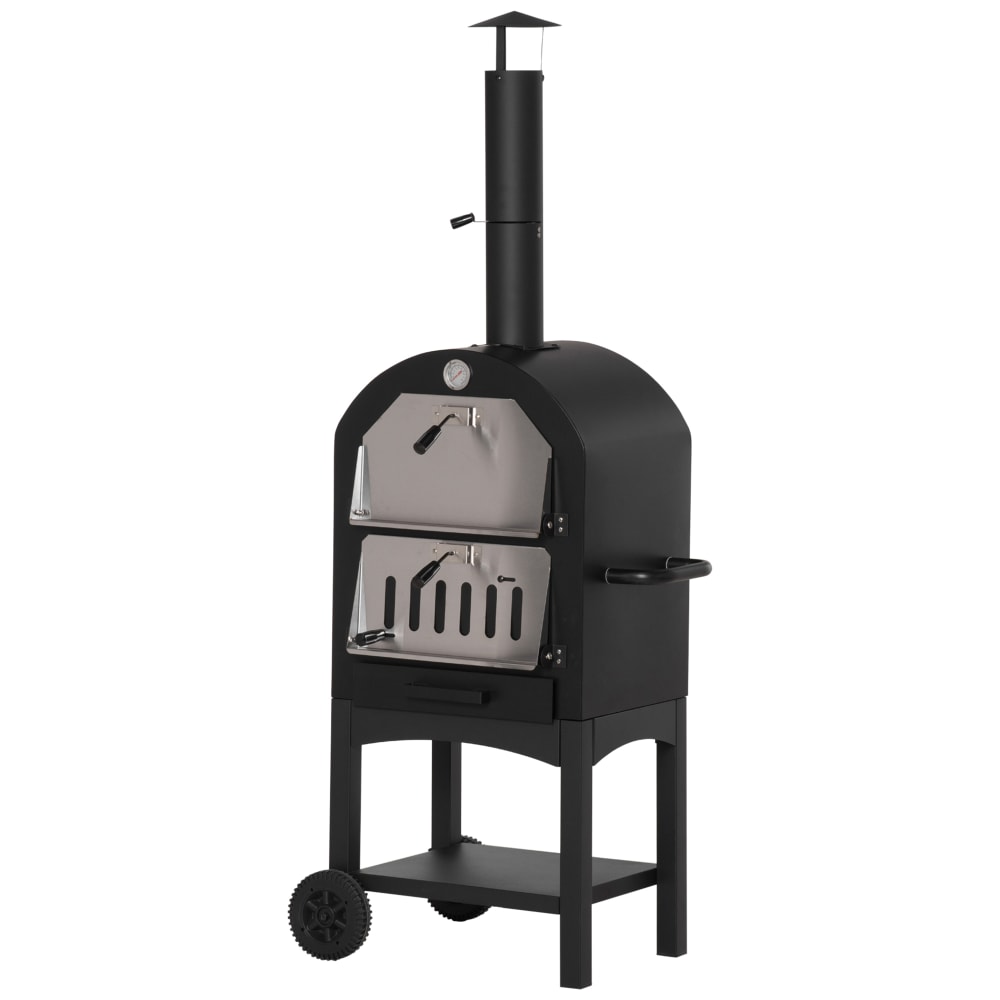 Four à pizza extérieur au charbon de bois acier au carbone noir gris