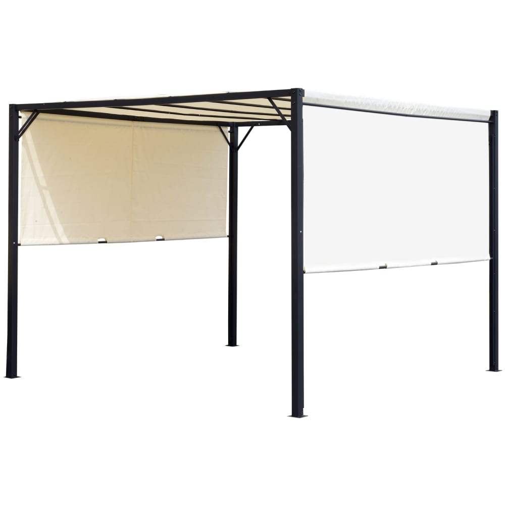 Pergola rétractable acier époxy noir polyester haute densité crème