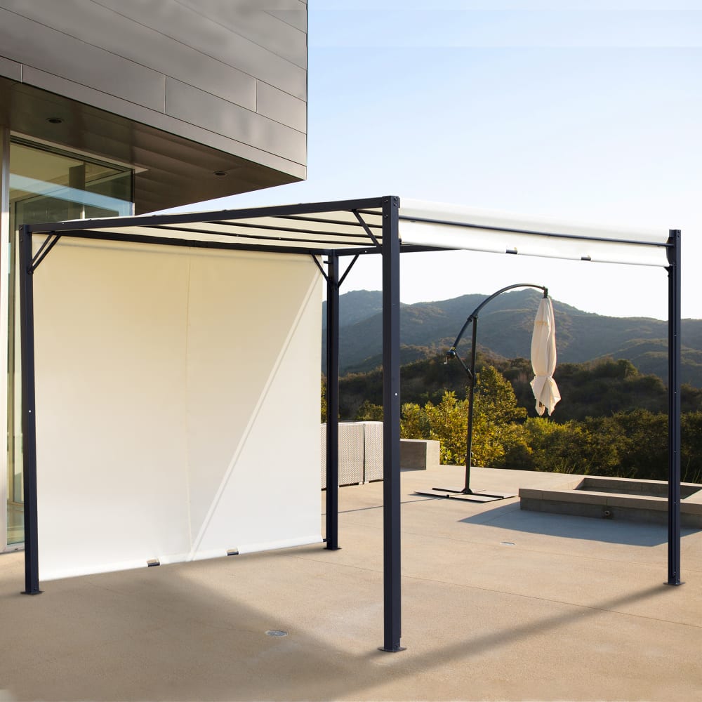 Pergola rétractable acier époxy noir polyester haute densité crème