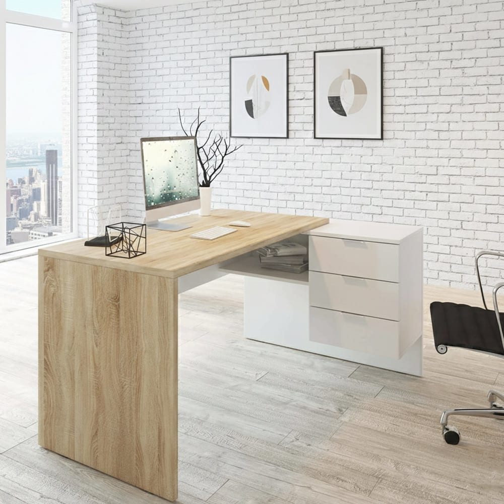 Bureau effet bois beige, blanc 145x108 cm - Maisons du Monde