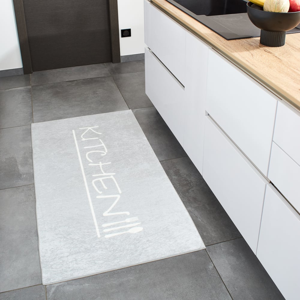 Tapis de cuisine gris motif kitchen 70x180 — vue 3