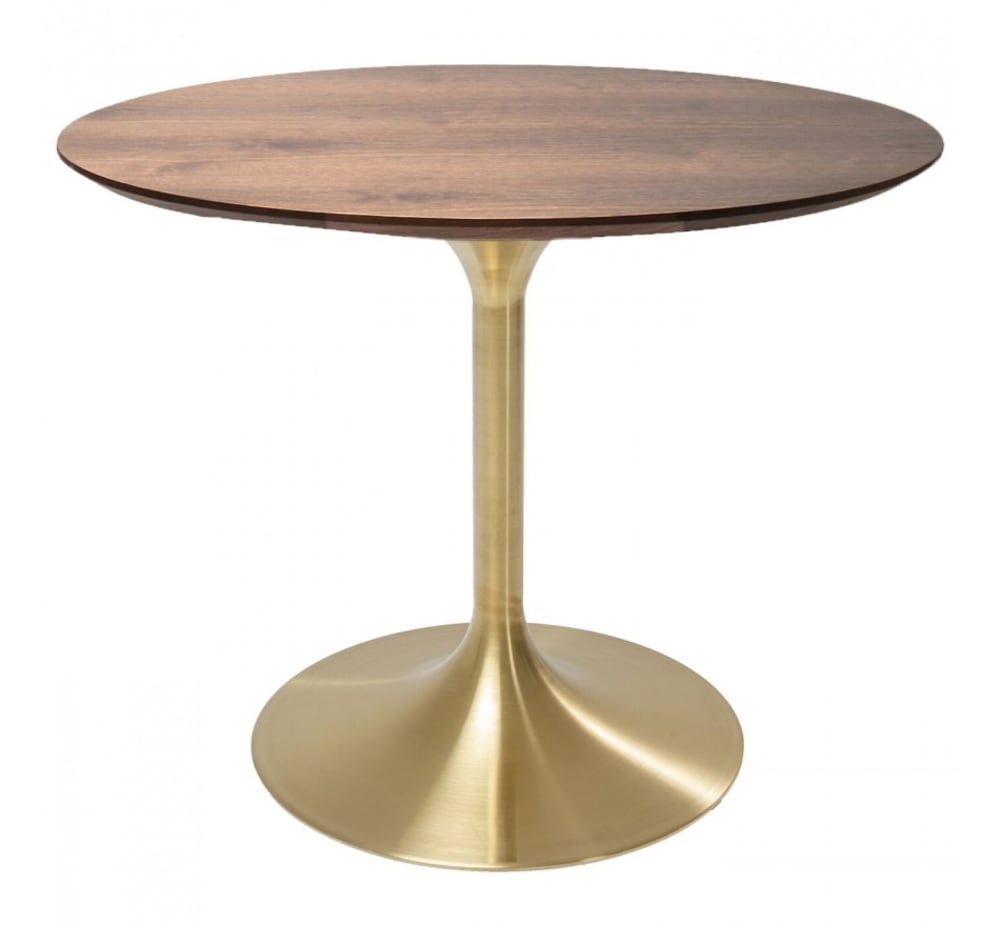 Table à manger 4 personnes ronde noyer et dorée D90