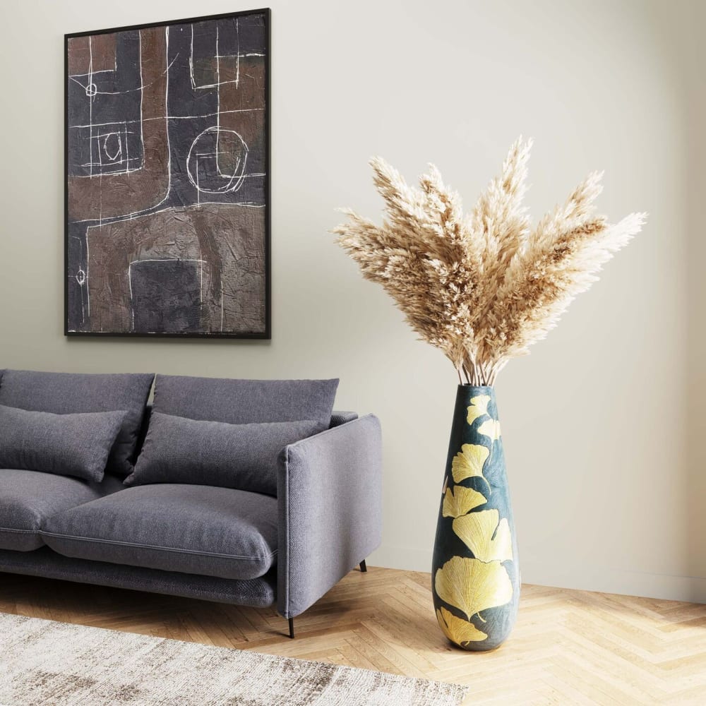 Vase noir feuilles de ginkgo dorées en polyrésine h95 - Maisons du Monde