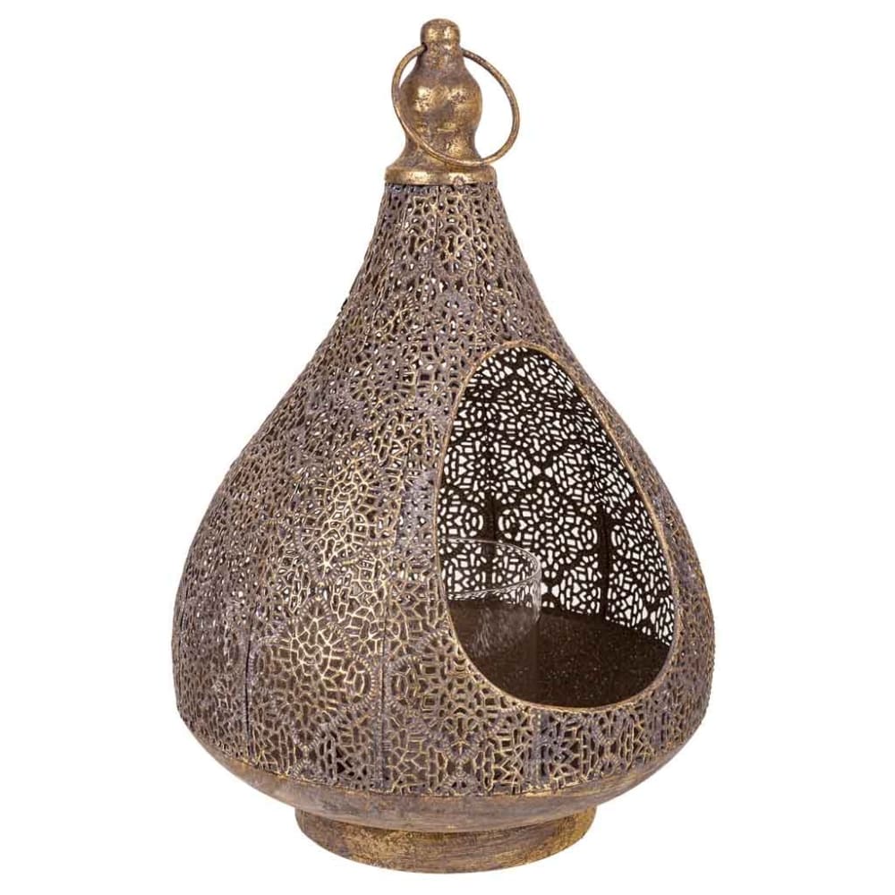 Portavelas de metal dorado 25x25x38h cm