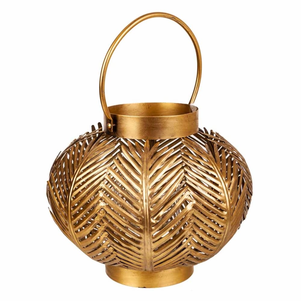 Portavelas de metal dorado 34x34x27h cm