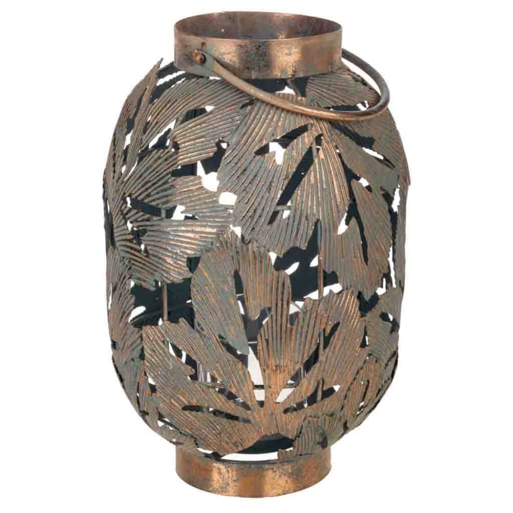 Portavelas de metal dorado 24x24x37h cm