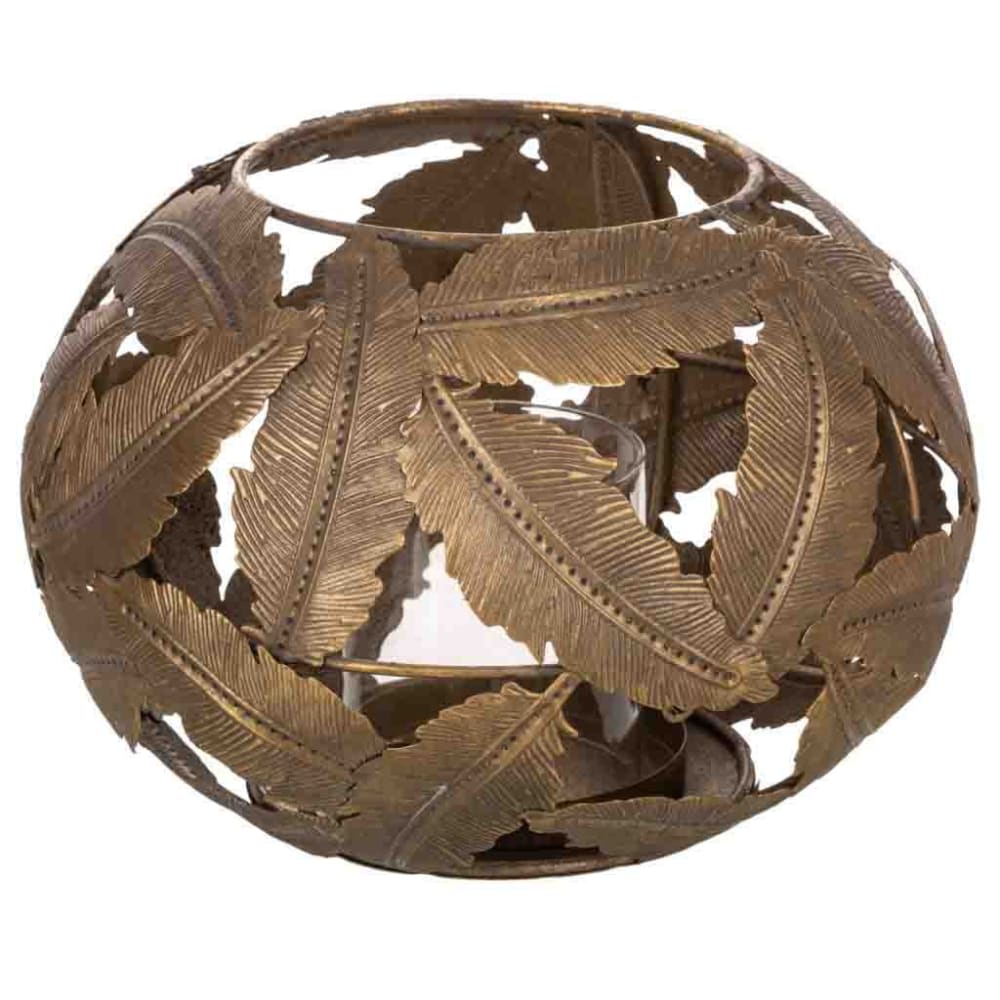 Portavelas de metal dorado 21x21x14h cm