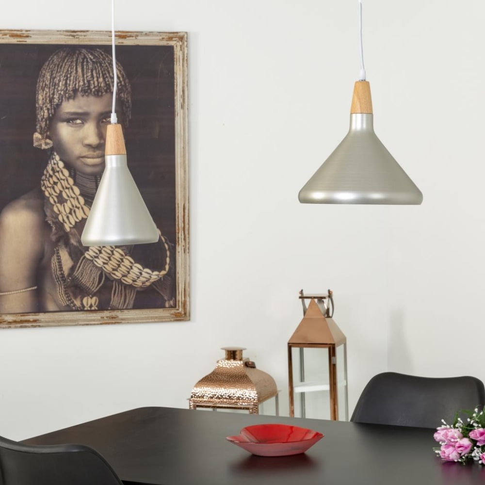 Lámpara de techo de madera y metal plateada 18x18x31 - Maisons du Monde
