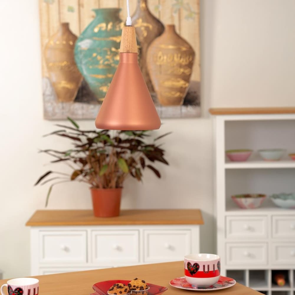 Lámpara de techo de madera y metal cobriza 18x18x31 - Maisons du Monde