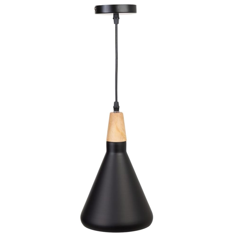 Lámpara de techo de madera y metal negro 18x18x31h cm