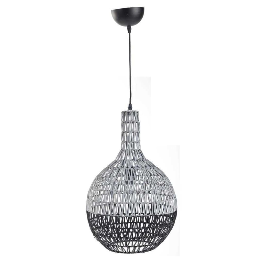Lámpara de techo de metal y ratán negro y plata