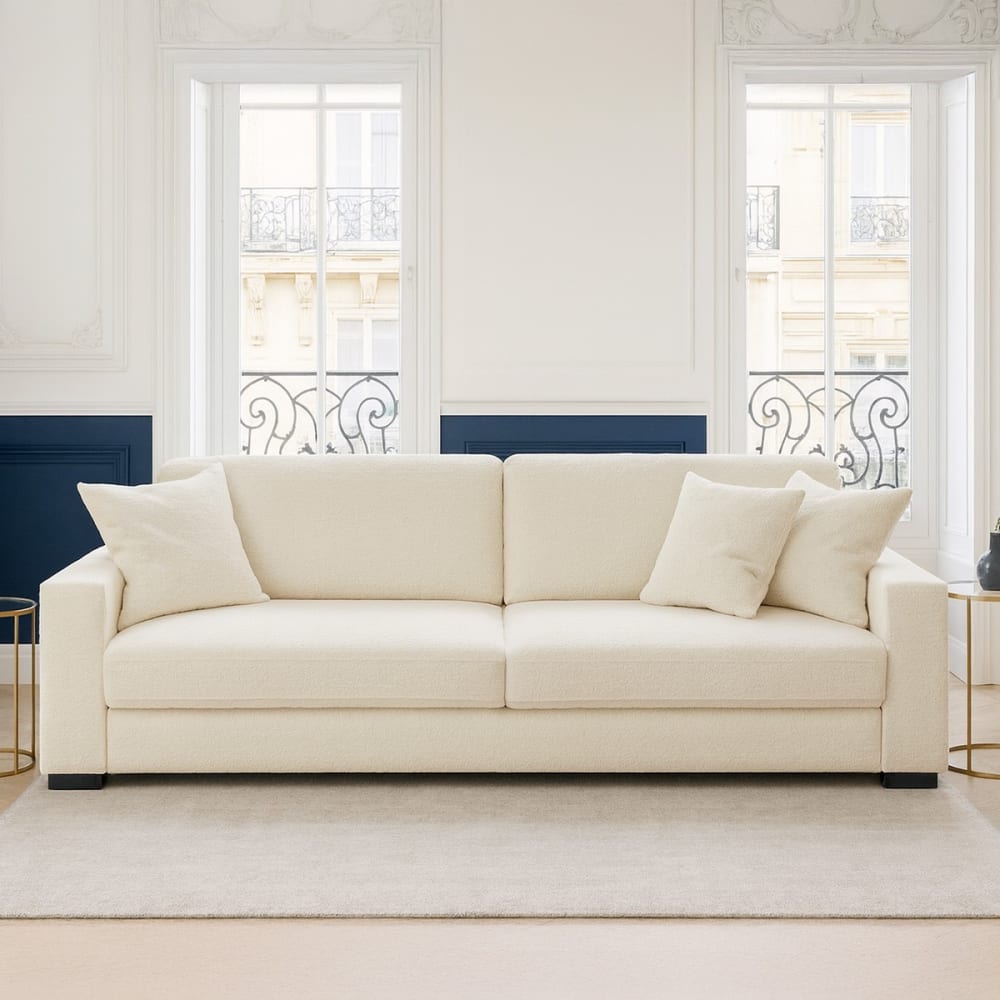 Canapé convertible 3 places en tissu bouclette écru - Maisons du Monde