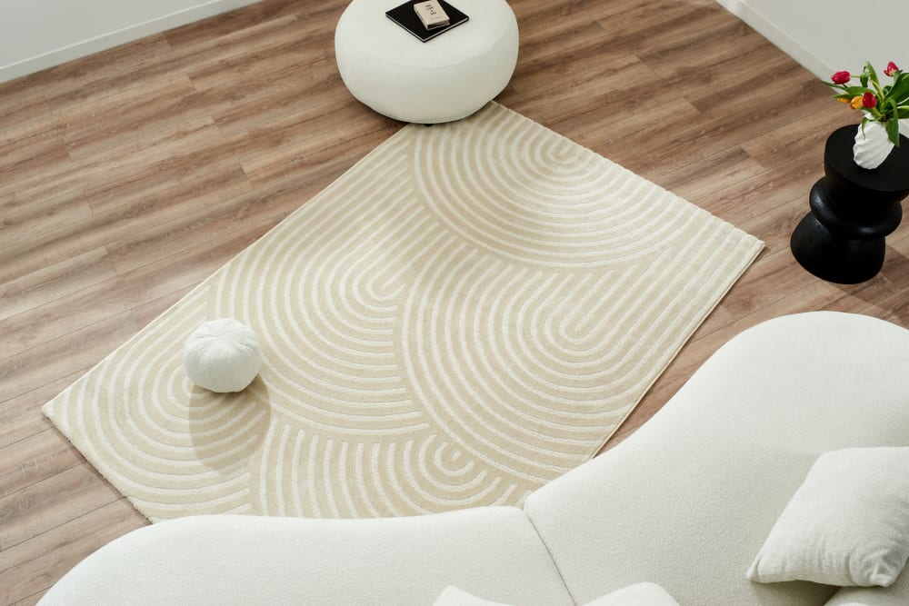 Tapis rectangulaire blanc crème motif arc en relief - 200x290 — vue 3