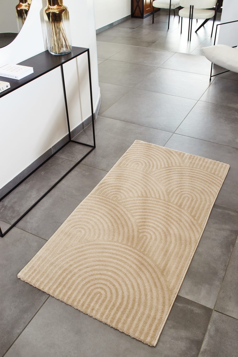 Tapis de couloir motif arc en relief beige - 80x150 — vue 3