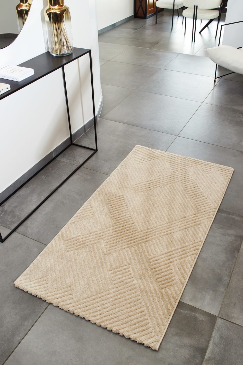 Tapis motif géométrique beige - 80x150 — vue 3