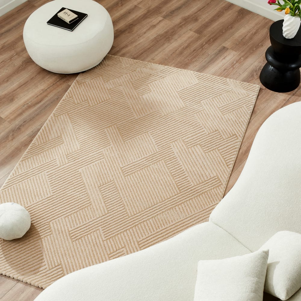 Nazar Beigefarbener Teppich mit geometrischem Muster - 120x160 style modern Beige Öko-Tex Zertifikat Pvc - Polyvinlychlorid
