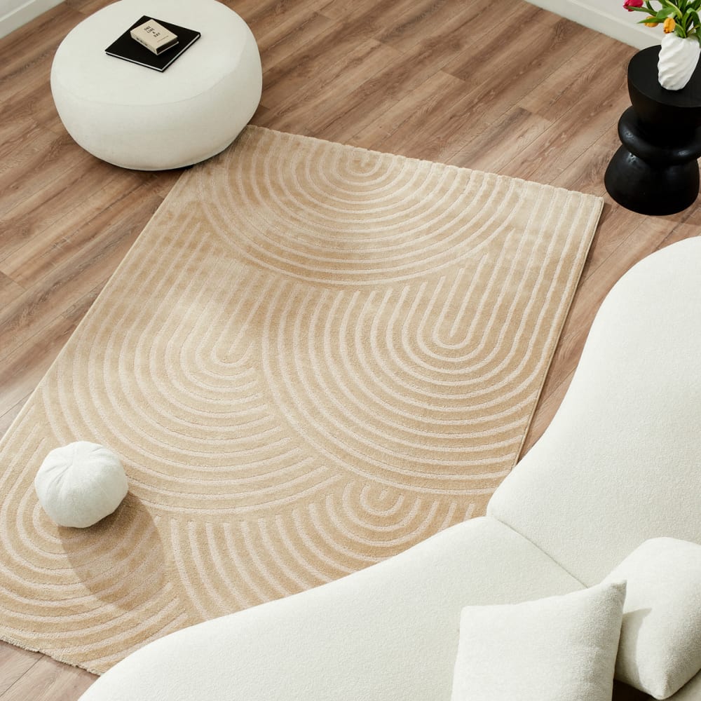 Tapis rectangulaire beige motif arc en relief- 200x290 — vue 3