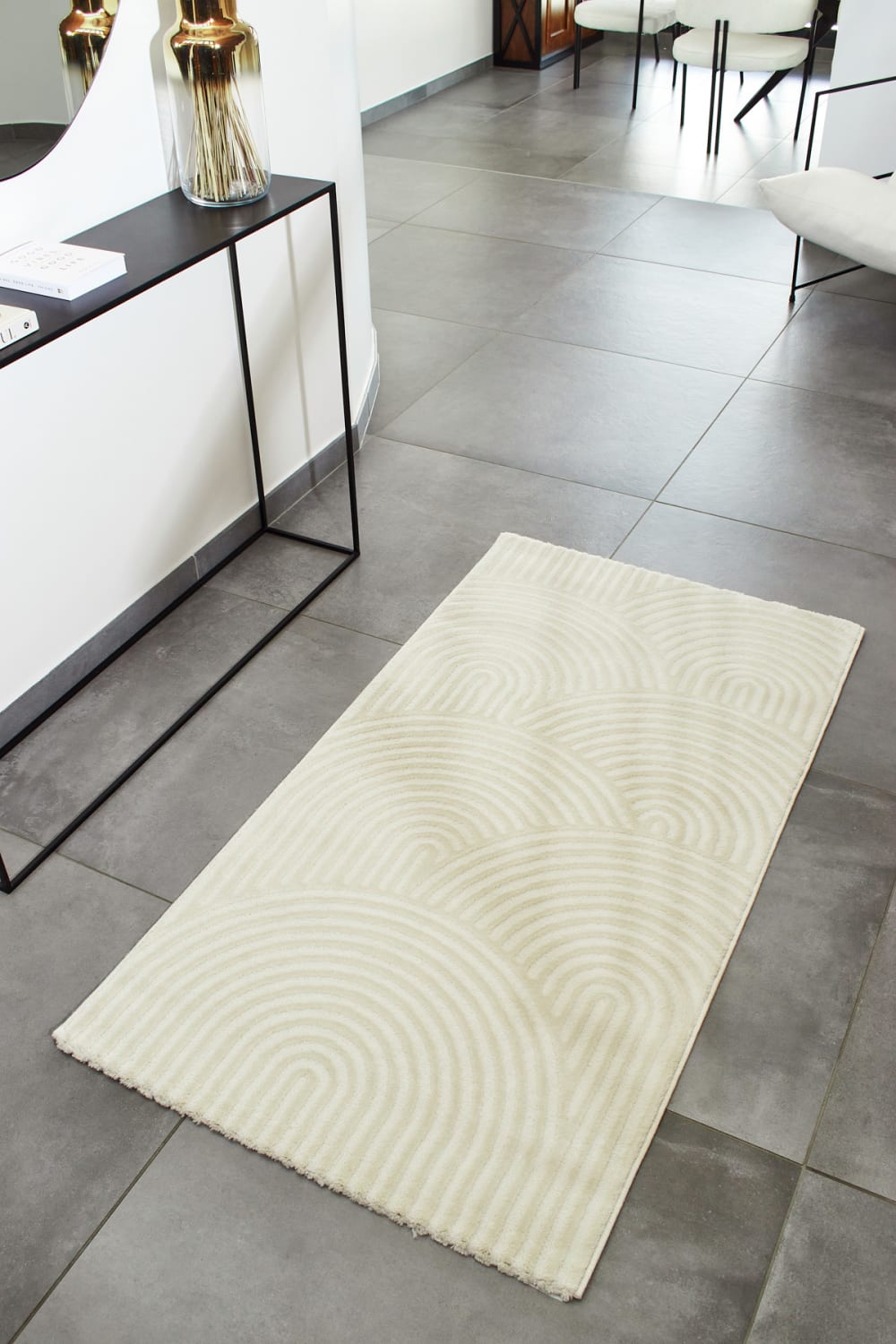 Tapis de couloir motif arc en relief creme - 80x150 — vue 3