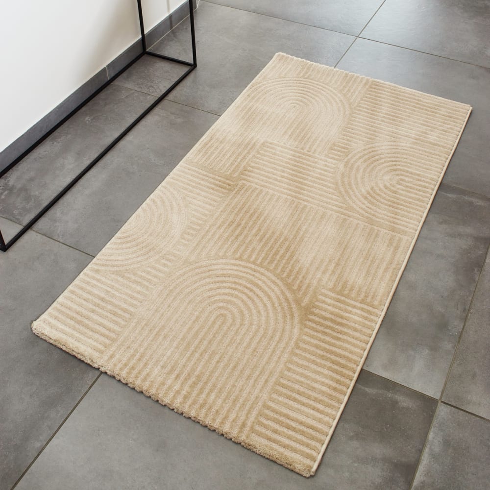 Alfombra beige con dibujo arqueado - 80x150