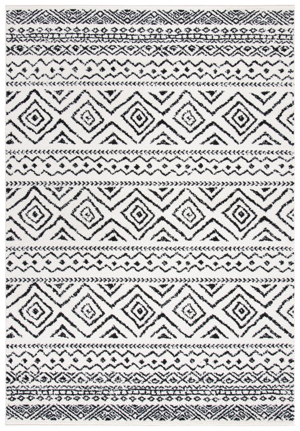 Tapis bohémien en polypropylène blanc/noir, 183 x 274 cm