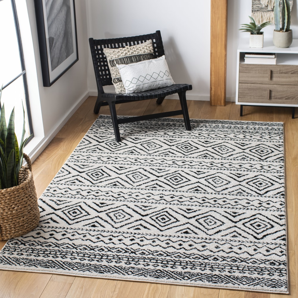 Tapis bohémien en polypropylène blanc/noir, 183 x 274 cm — vue 3