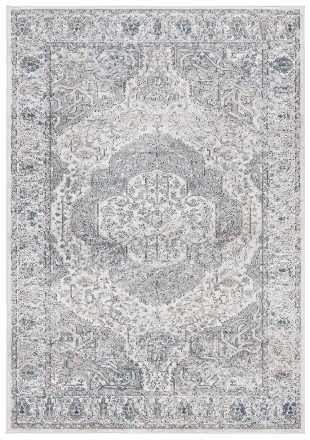 Tapis traditionnel en polypropylène blanc/gris, 183 x 274 cm