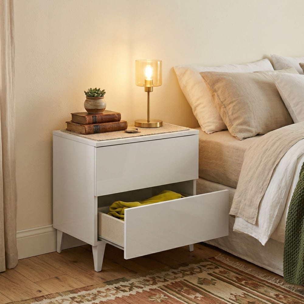 Silk road comodino nashville 50x34x49h cm bianco lucido 2
