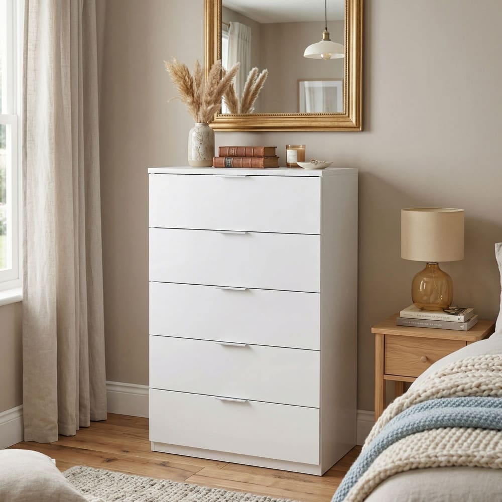 Kommode in weißer Holzoptik, 60 x 40 x 110 cm - Maisons Du Monde