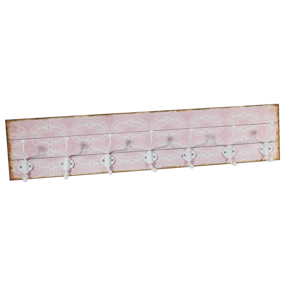 Percha madera 7 ganchos forja blanca rosa claro 93.5x11x20h cm