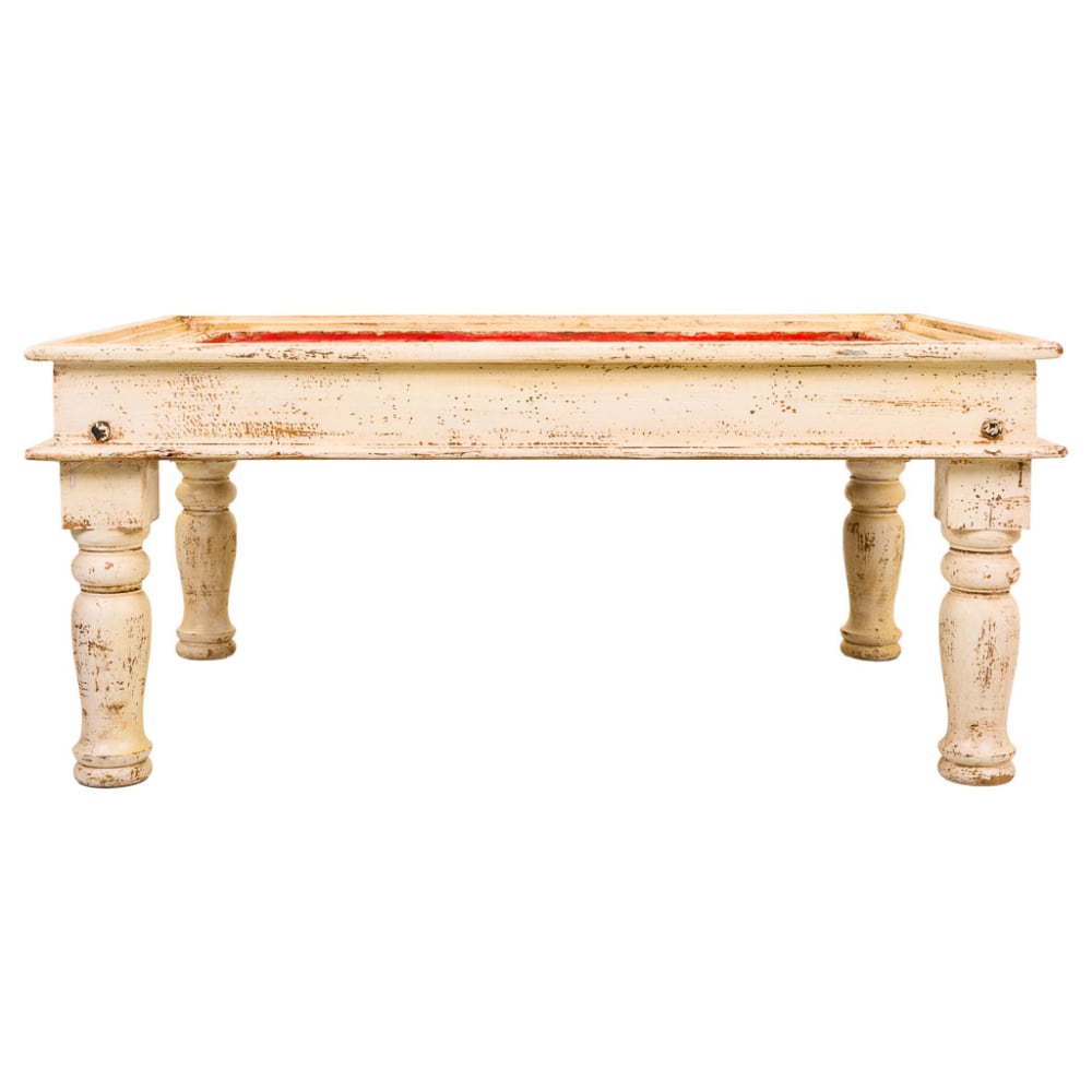 Mesa de centro de madera acabado artesanal beige y rojo 110x78x48h cm - Maisons du Monde