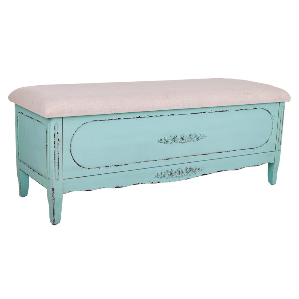 banc bleu en bois et