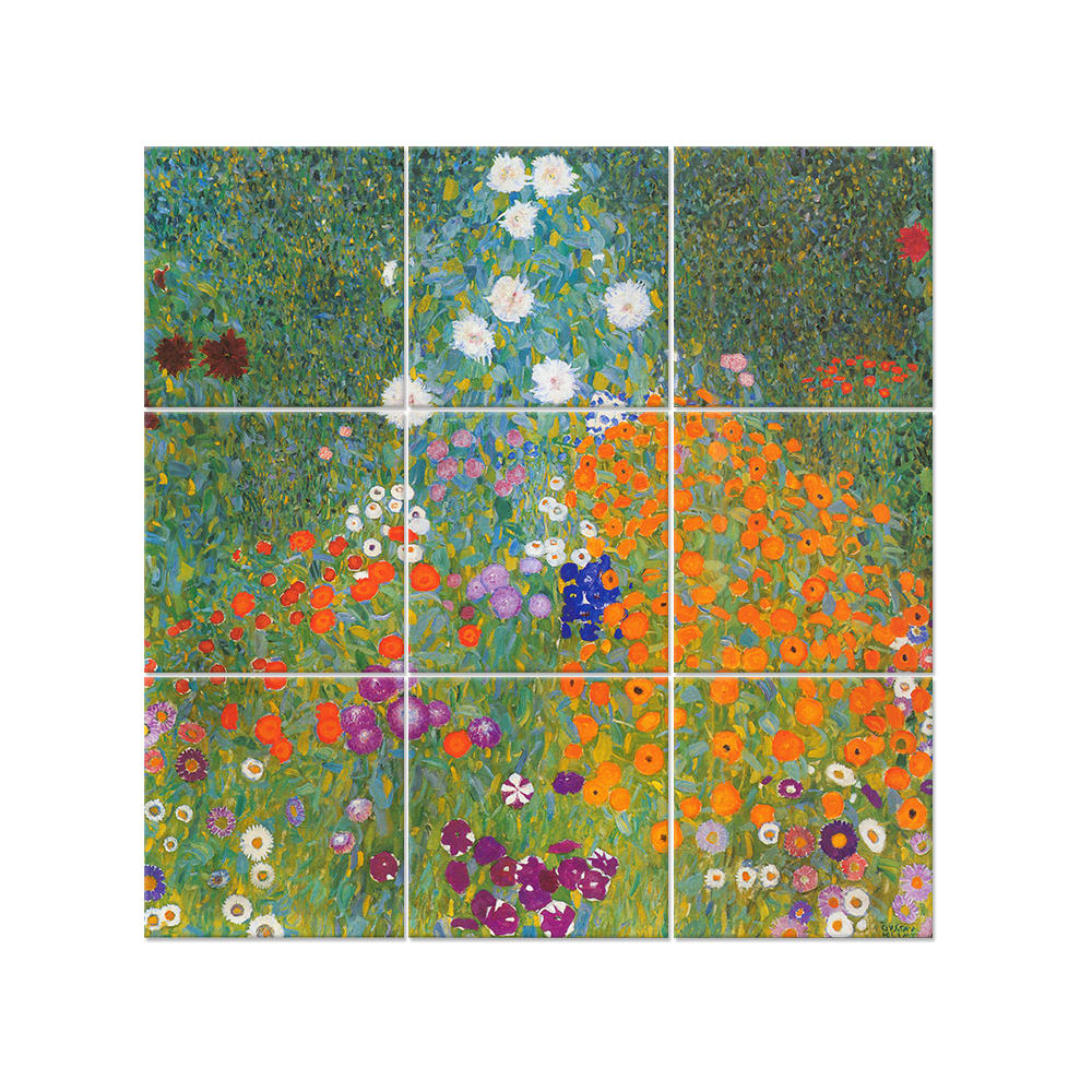 Quadro Multipannello Giardino Fiorito - Gustav Klimt cm. 150x150 (9 x) - Multicolore - LEGNO