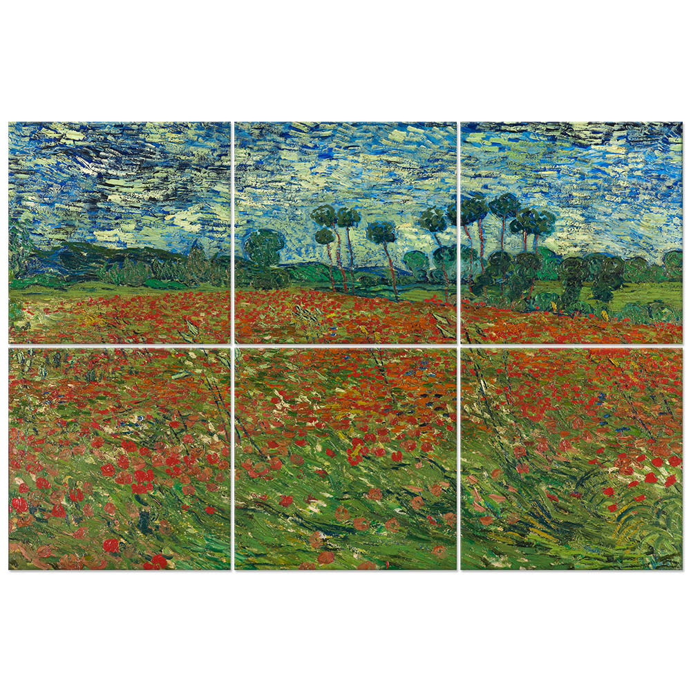 Quadro XXL Campo Di Papaveri - Vincent Van Gogh cm. 100x150 (6 x) - Multicolore - LEGNO