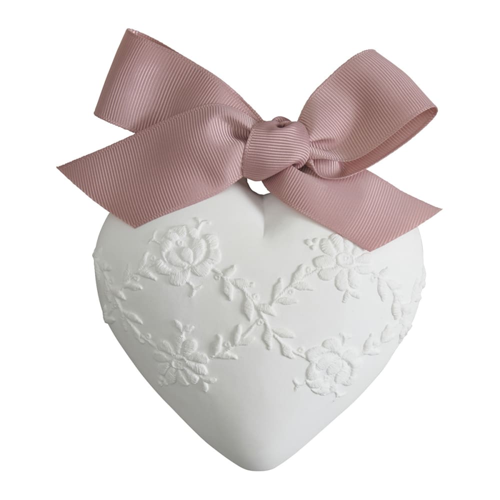 Mathilde M Grand cœur brodé parfumé - fleur de thé Blanc Porcelaine